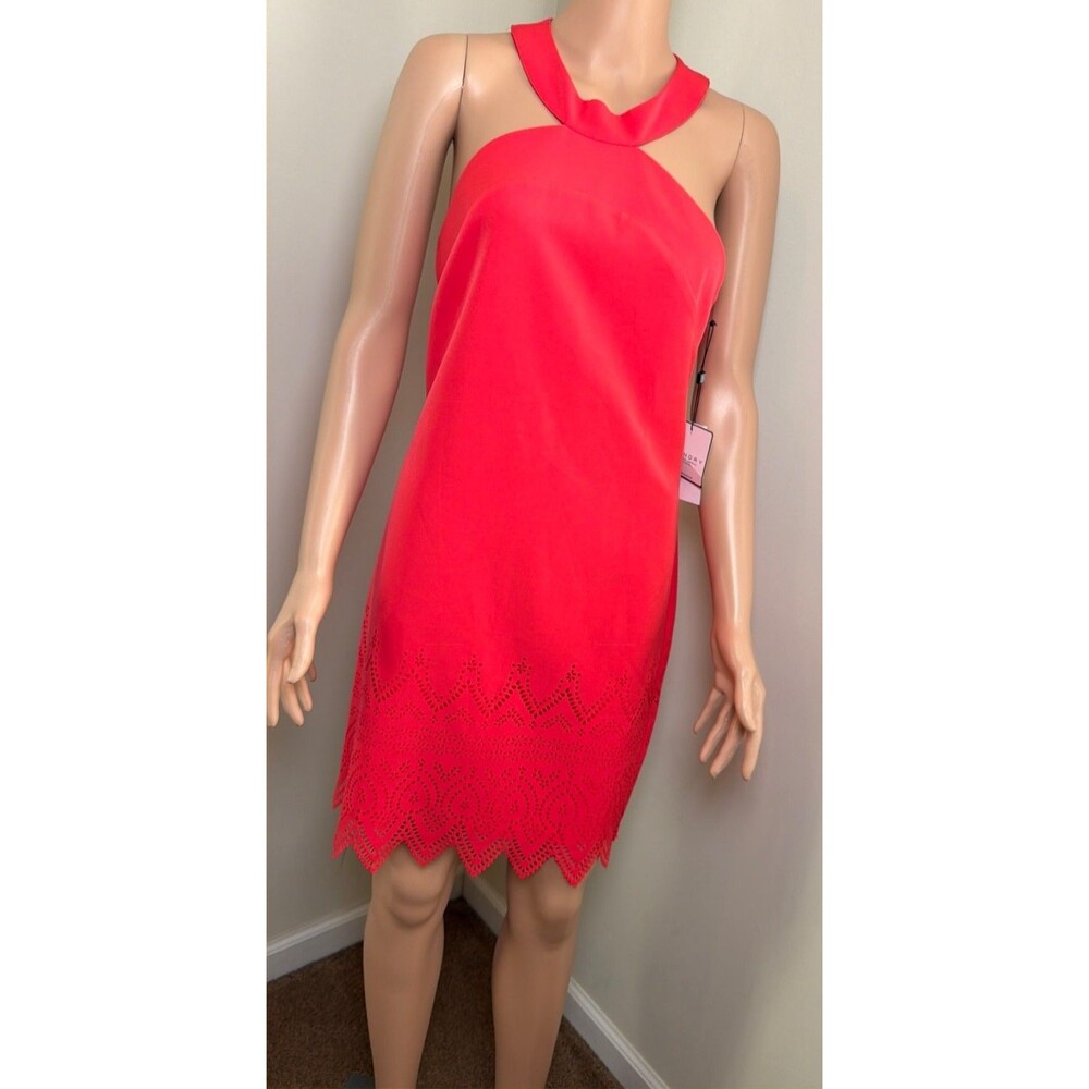 Laundry Shelli Segal Dress 0 NWT $168 Coral Laser Cut Scallop Halter Classy